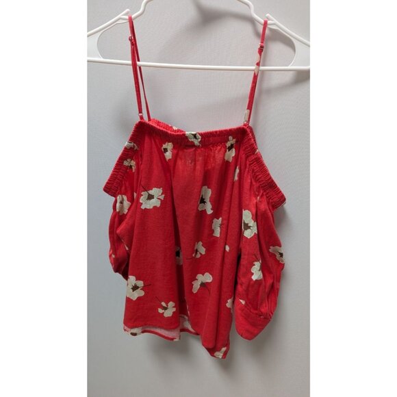 Universal Thread Red Floral Cold-Shoulder Linen Blouse - Picture 2 of 2